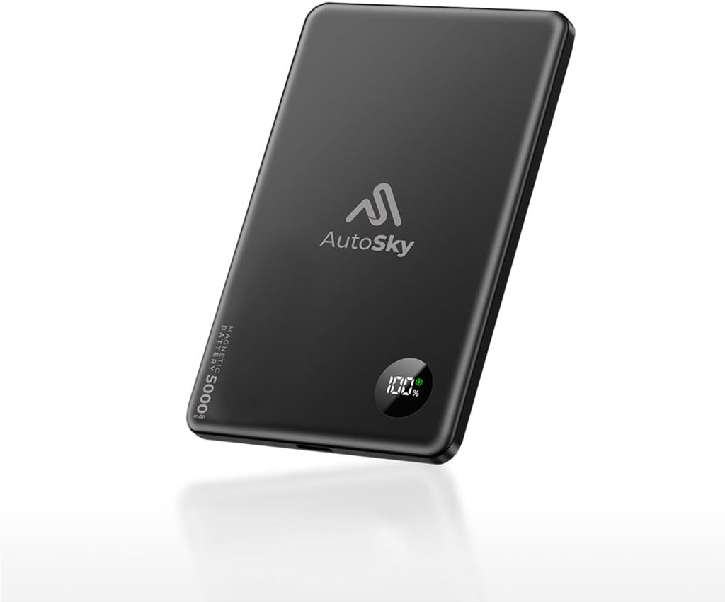 AutoSky Magnetische Powerbank 5000mAh | Kabellos & USB-C | LED Display