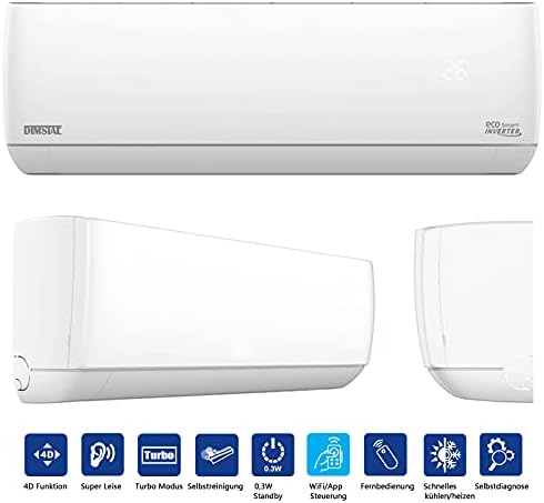 Quick-Connect INVERTER 3,5kW 12000BTU sehr Leise Split Klimaanlage mit Selbstreinigung Klimagerät ECO Smart WiFi/WLAN komplett Set inkl. Kupferleitungen mit Heizfunktion (3,5kW mit WiFi/App Funktion)