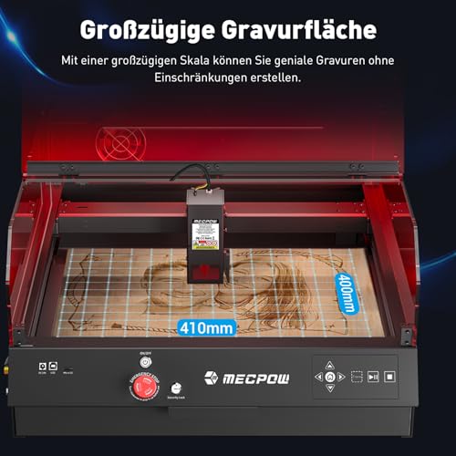 Mecpow X3 Pro Laser Graviermaschine mit Luftunterstützung, 10W Graviermaschine Laser Cutter für Holz und Metall, 60W CNC Fräsmaschine mit Not-Aus, Flammen- und Gyro-Erkennung, 410 x 400mm Fläche