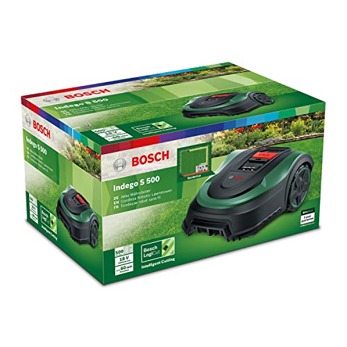 Bosch Home and Garden Indego XS 300 Robot Lawnmower (with Integrated 18 V Battery, Charging Station Included, Cutting Width 19 cm, for Lawns up to 300 m², in Box) Black, Green