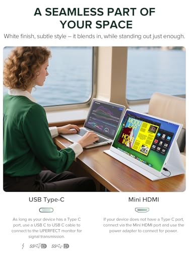 UPERFECT Portable Monitor Touchscreen 21.5 Zoll 120Hz Tragbarer Monitor Touchscreen 1300:1 1080P Bildschirm Integrierter Halterung HDMI USB C für PC Laptop Spielkonsole, Metallgehäuse VESA-Kompatibel
