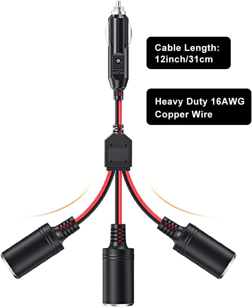 GTIWUNG Auto Motorrad Zigarettenanzünder Stecker Adapter DREI-Wege-Buchse Splitter, 1 bis 2 KFZ Auto Zigarettenanzünder Stecker 12V/24V