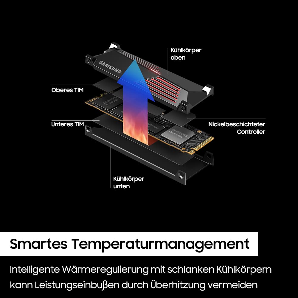 Samsung 990 PRO NVMe M.2 SSD, 2 TB, PCIe 4.0, 7.450 MB/s Lesen, 6.900 MB/s Schreiben, Interne SSD, Interne SSD für Gaming und Videobearbeitung, Schwarz, MZ-V9P2T0BW