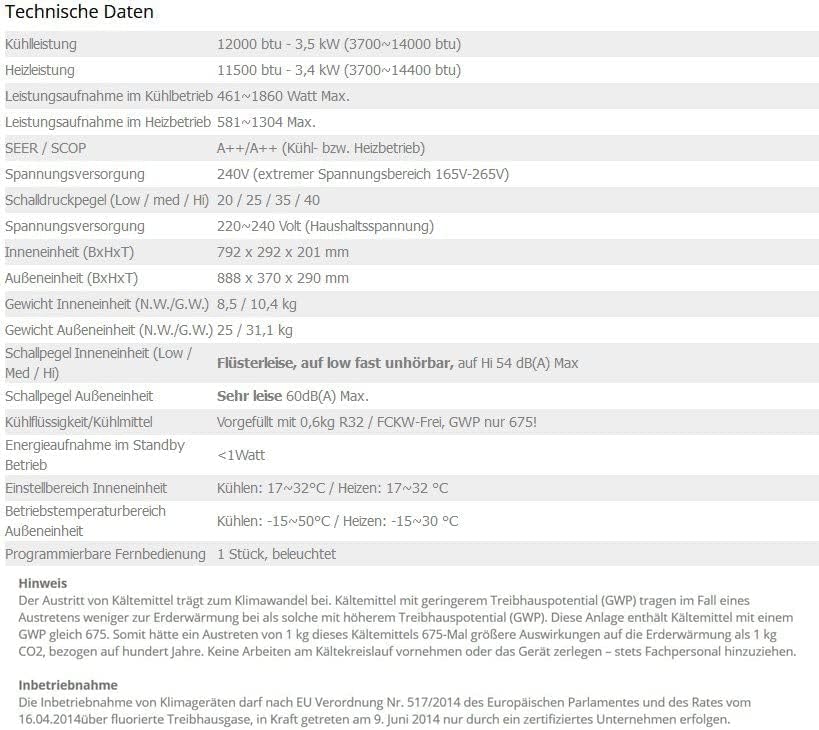 Quick-Connect INVERTER 3,5kW 12000BTU sehr Leise Split Klimaanlage mit Selbstreinigung Klimagerät ECO Smart WiFi/WLAN komplett Set inkl. Kupferleitungen mit Heizfunktion (3,5kW mit WiFi/App Funktion)