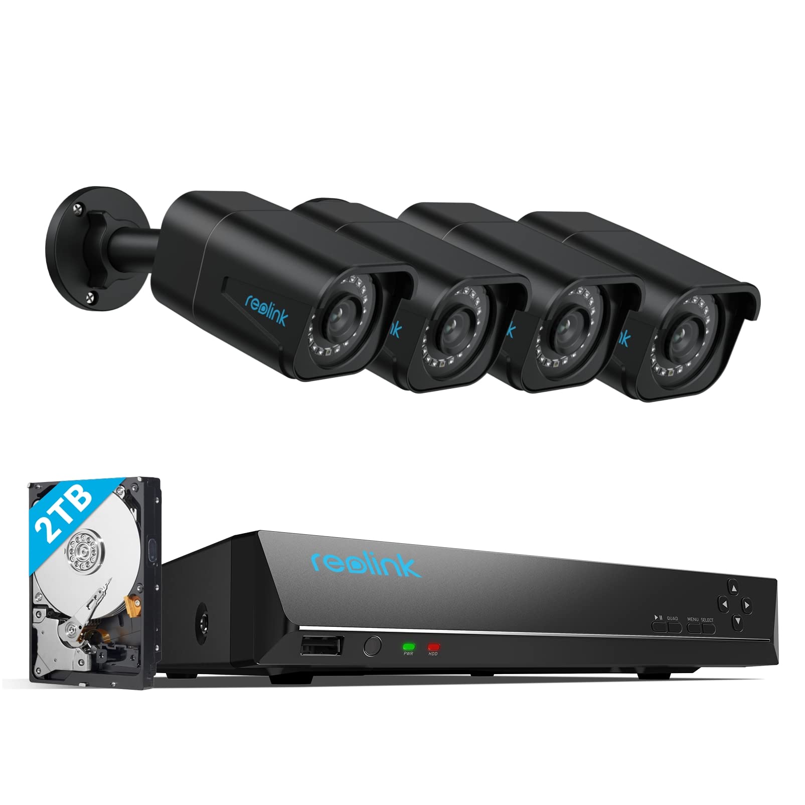 Reolink 4K Überwachungskamera Aussen Set, 8CH Videoüberwachung mit 4X 8MP PoE IP Kamera und 2TB HDD NVR für 24/7 Aufnahme Innen Outdoor, Personenerkennung und Fahrzeugerkennung, IP66, RLK8-800B4