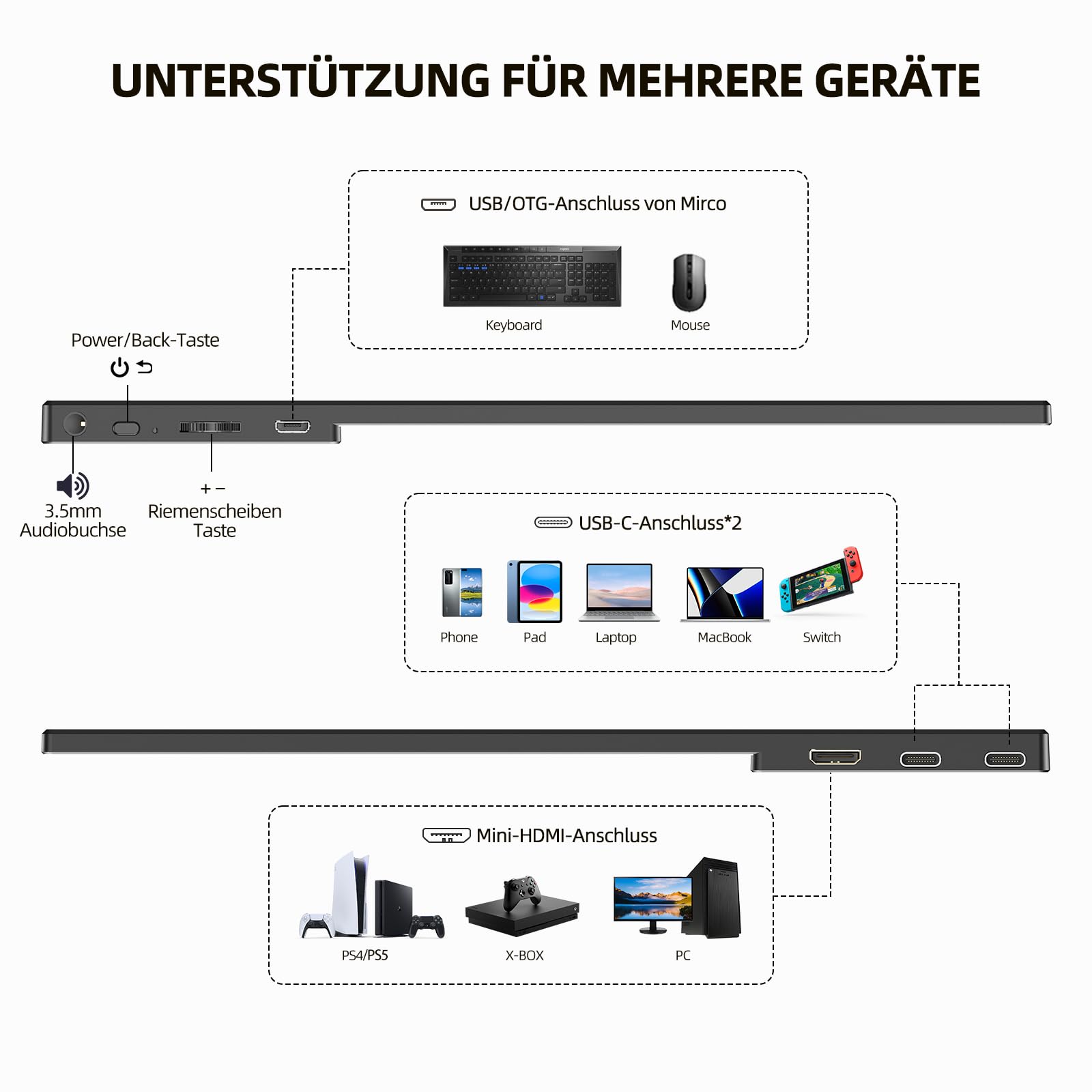 UPERFECT Portable Monitor Touchscreen 21.5 Zoll 120Hz Tragbarer Monitor Touchscreen 1300:1 1080P Bildschirm Integrierter Halterung HDMI USB C für PC Laptop Spielkonsole, Metallgehäuse VESA-Kompatibel