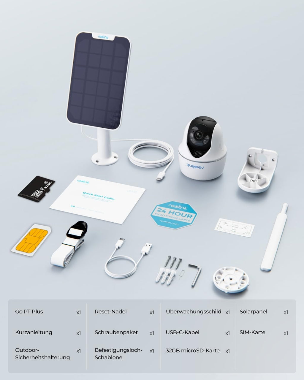 Reolink 3G/4G LTE Überwachungskamera mit SIM-Karte, 5MP 355°/140° PTZ Solar Kamera Outdoor, Farbnachtsicht, Personen/Tiererkennung, Alarmfilterung, Standalone, Go PT Plus+Solarpanel+32GB microSD