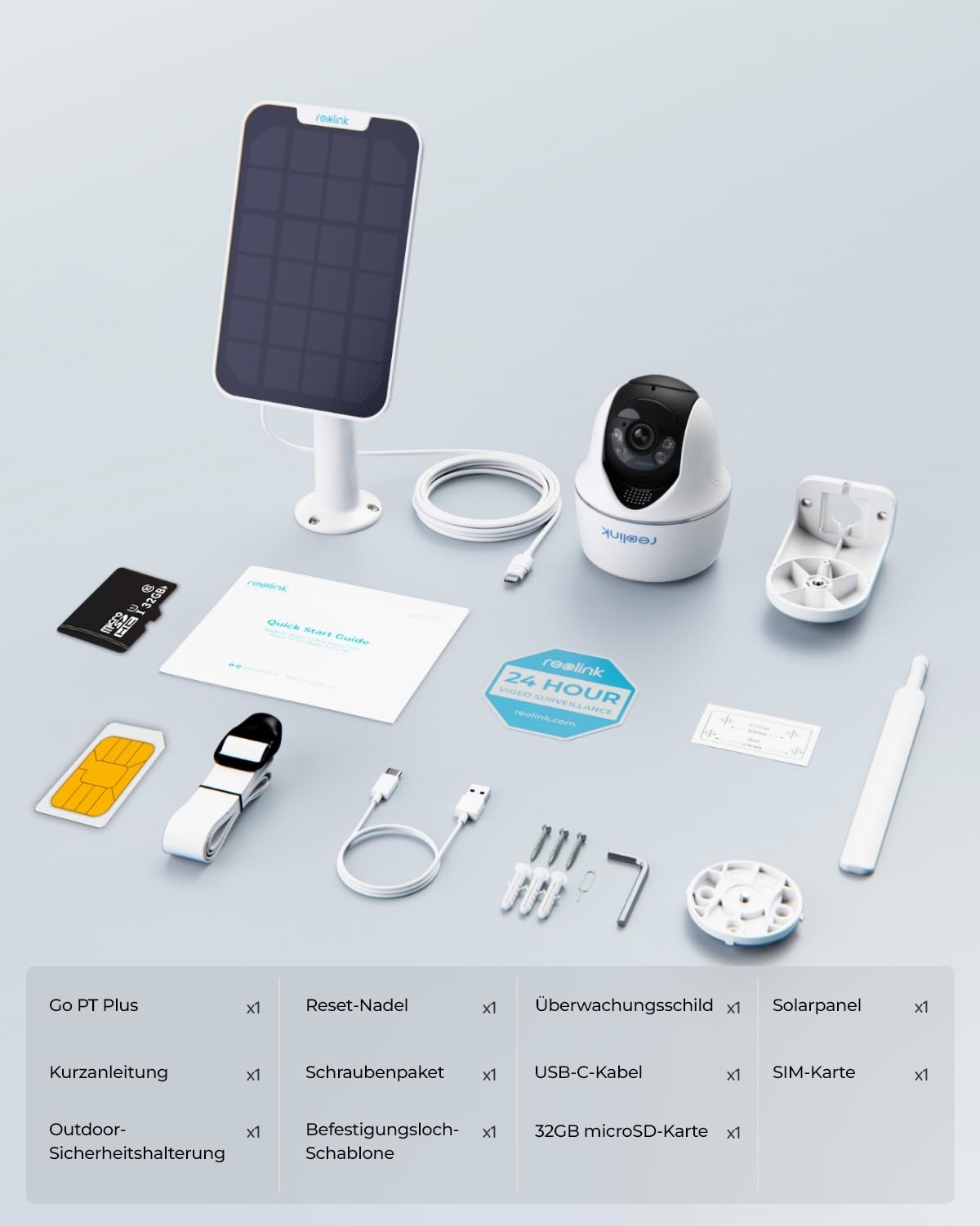 Reolink 3G/4G LTE Überwachungskamera mit SIM-Karte, 5MP 355°/140° PTZ Solar Kamera Outdoor, Farbnachtsicht, Personen/Tiererkennung, Alarmfilterung, Standalone, Go PT Plus+Solarpanel+32GB microSD