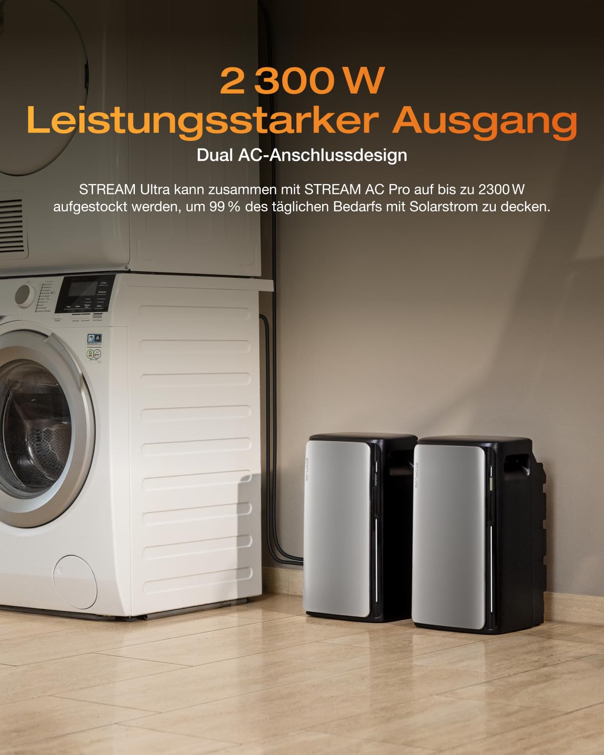 ECOFLOW STREAM Ultra 1,92kWh 0%VAT,Balkonkraftwerk mit Speicher,4 MPPT 2800W Solareingang,2300W Dual AC-Anschlüsse,All-in-One Stromspeicher mit Wechselrichter,11,52kWh Kapazität,6000 Zyklen,Plug&Play