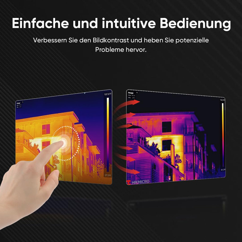 HIKMICRO E03 Kompakte Wärmebildkamera im Taschenformat 240 x 240 SuperIR-Auflösung mit visueller Kamera, 96 x 96 IR-Auflösung/9.216 Pixel, 25 Hz, 3,5" Touchscreen Wärmebildkamera, IP54, -20℃ bis 350℃