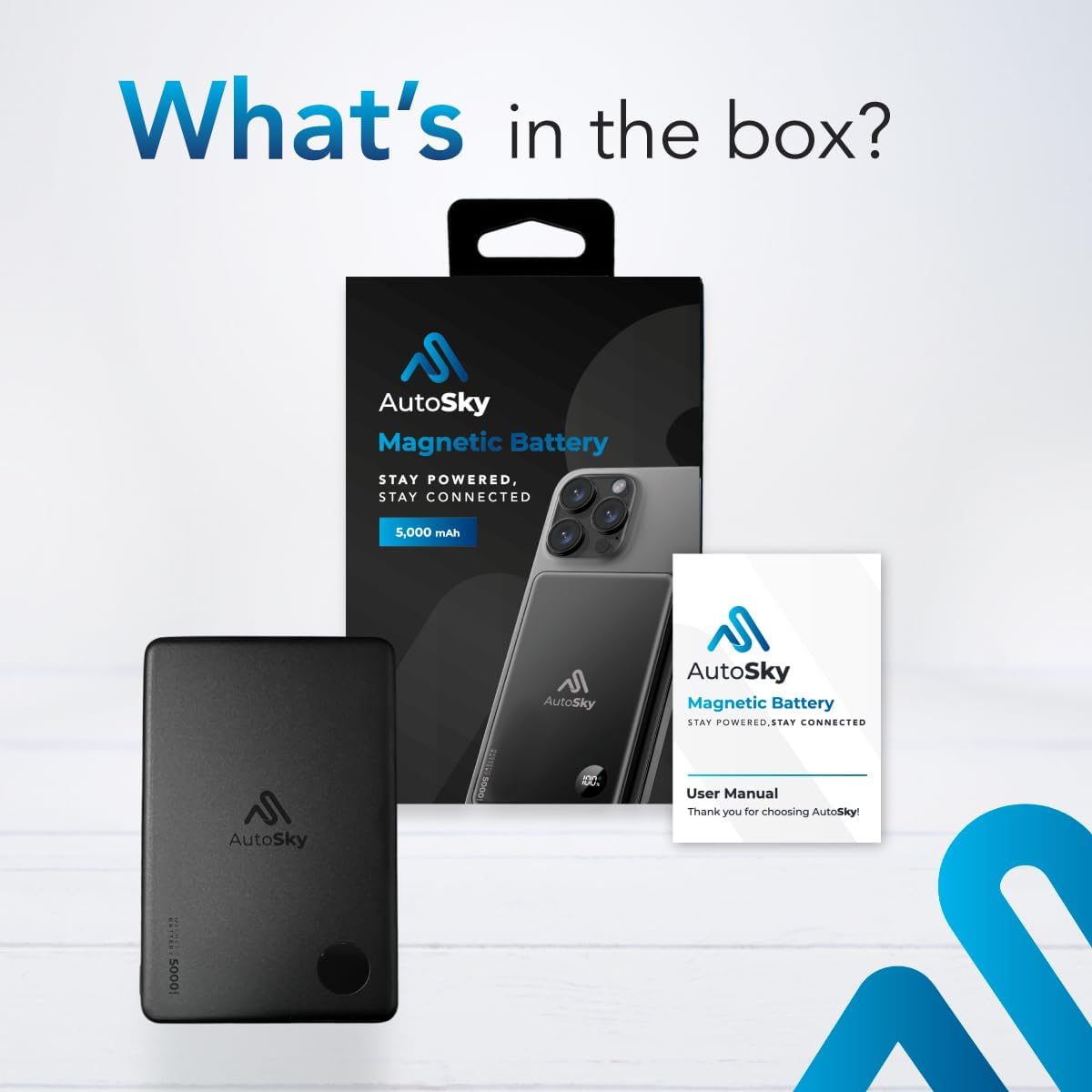 AutoSky Magnetische Powerbank 5000mAh | Kabellos & USB-C | LED Display