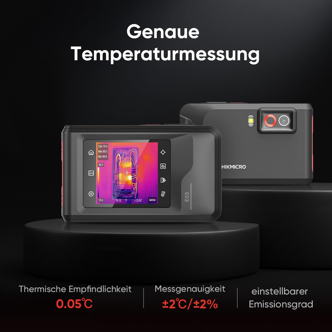 HIKMICRO E03 Kompakte Wärmebildkamera im Taschenformat 240 x 240 SuperIR-Auflösung mit visueller Kamera, 96 x 96 IR-Auflösung/9.216 Pixel, 25 Hz, 3,5" Touchscreen Wärmebildkamera, IP54, -20℃ bis 350℃