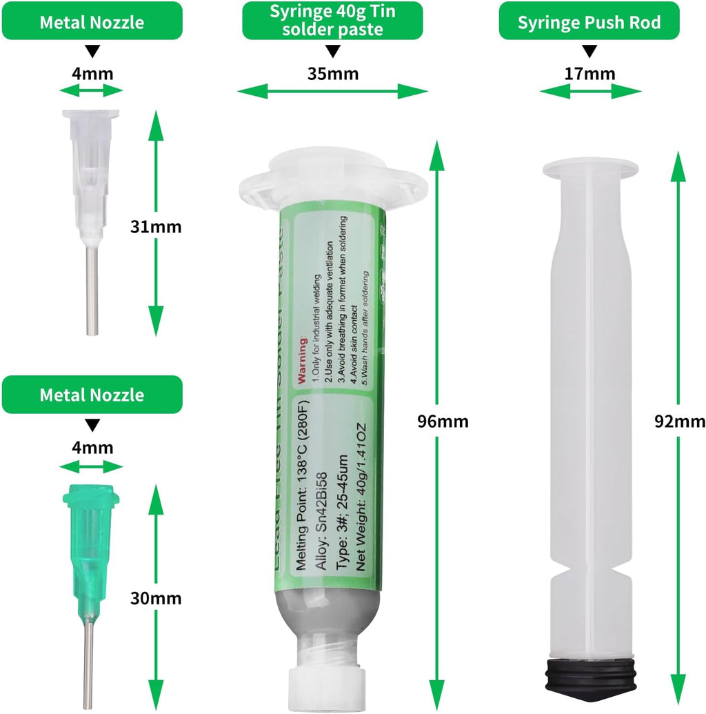 Gruiqrd Spritzenlötpaste Flussmittel Sn42 Bi58, Bleifreies Lötpaste, Lötflussmittel Zinnpaste,Niedrigtemperatur Lötzinn Paste 138 Grad, für BGA LED SMD SMT Lötzinn (1.41oz/40g)