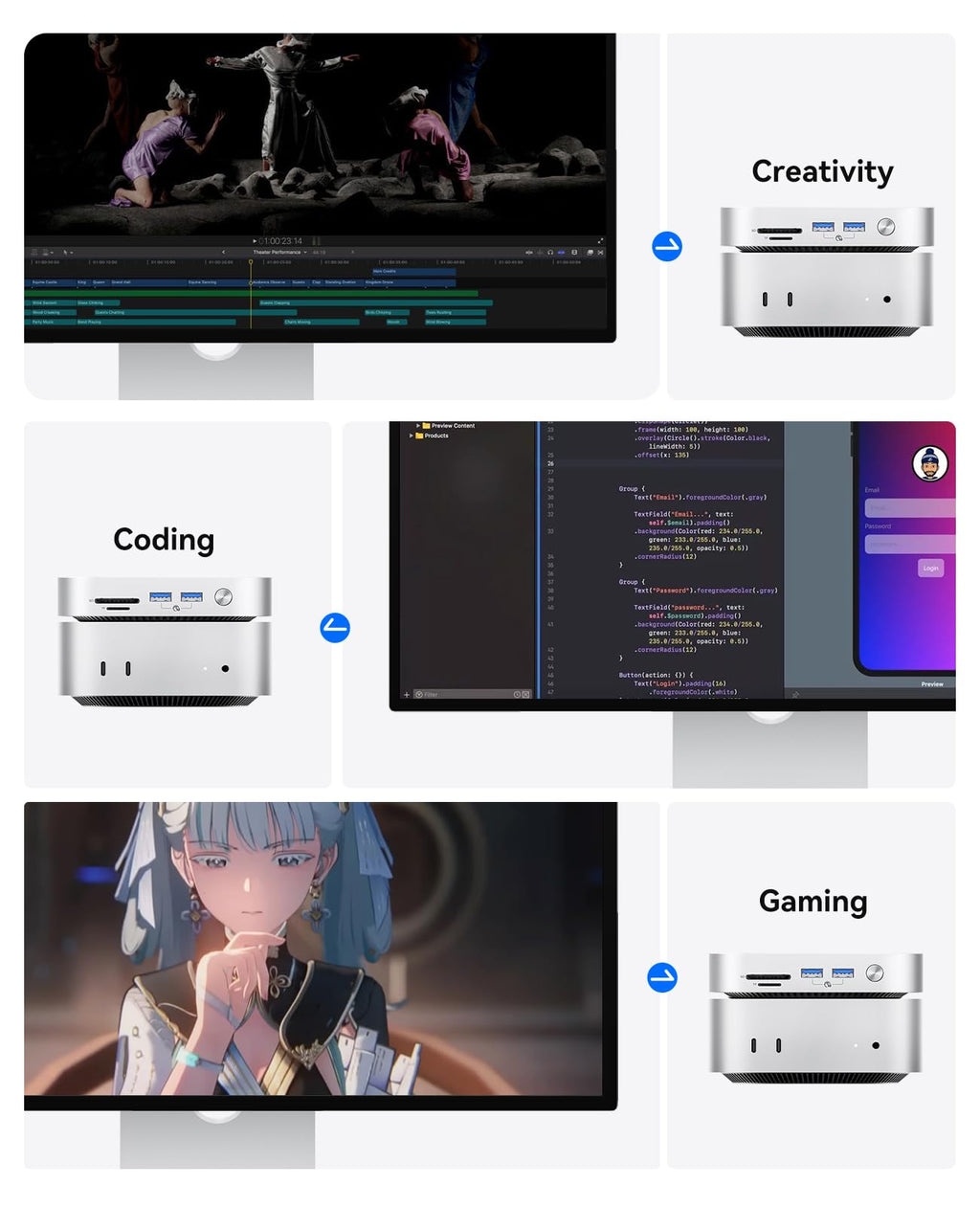 ORICO Minimata 1TB Speicher & Docking Station, Externe SSD-Erweiterung für Mac mini M4, bis zu 1000MB/s, USB3.2/SD/TF/Audio-Anschlüsse, nahtloses Design - M4Max