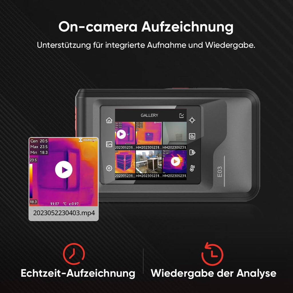 HIKMICRO E03 Kompakte Wärmebildkamera im Taschenformat 240 x 240 SuperIR-Auflösung mit visueller Kamera, 96 x 96 IR-Auflösung/9.216 Pixel, 25 Hz, 3,5" Touchscreen Wärmebildkamera, IP54, -20℃ bis 350℃