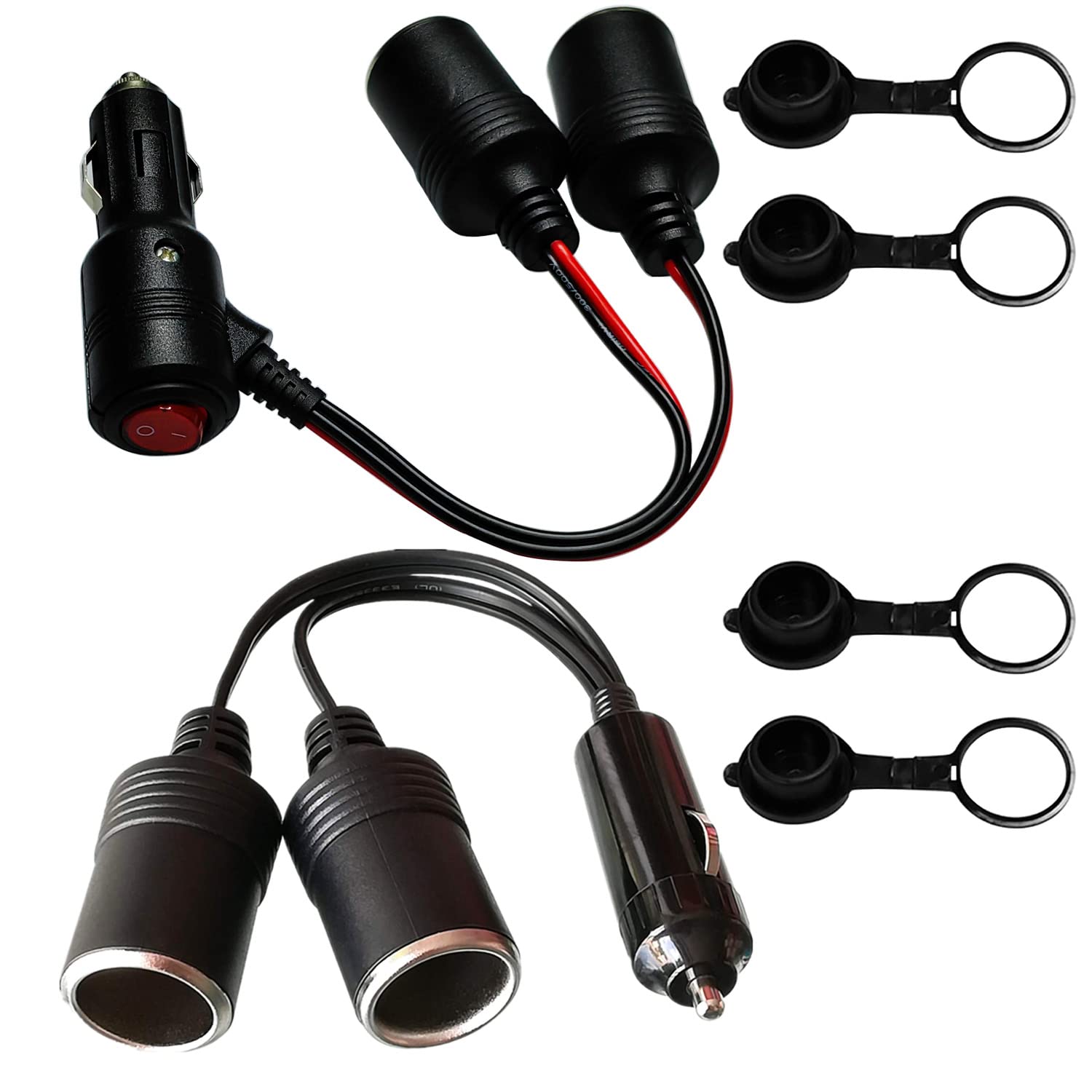 GTIWUNG Auto Motorrad Zigarettenanzünder Stecker Adapter DREI-Wege-Buchse Splitter, 1 bis 2 KFZ Auto Zigarettenanzünder Stecker 12V/24V