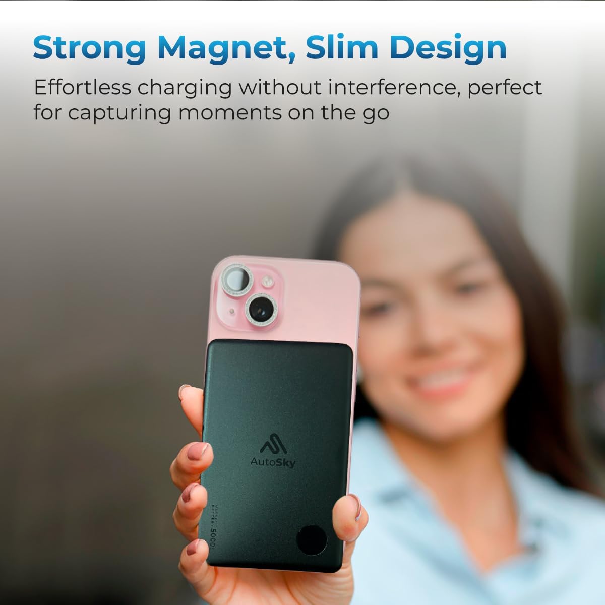 AutoSky Magnetische Powerbank 5000mAh | Kabellos & USB-C | LED Display