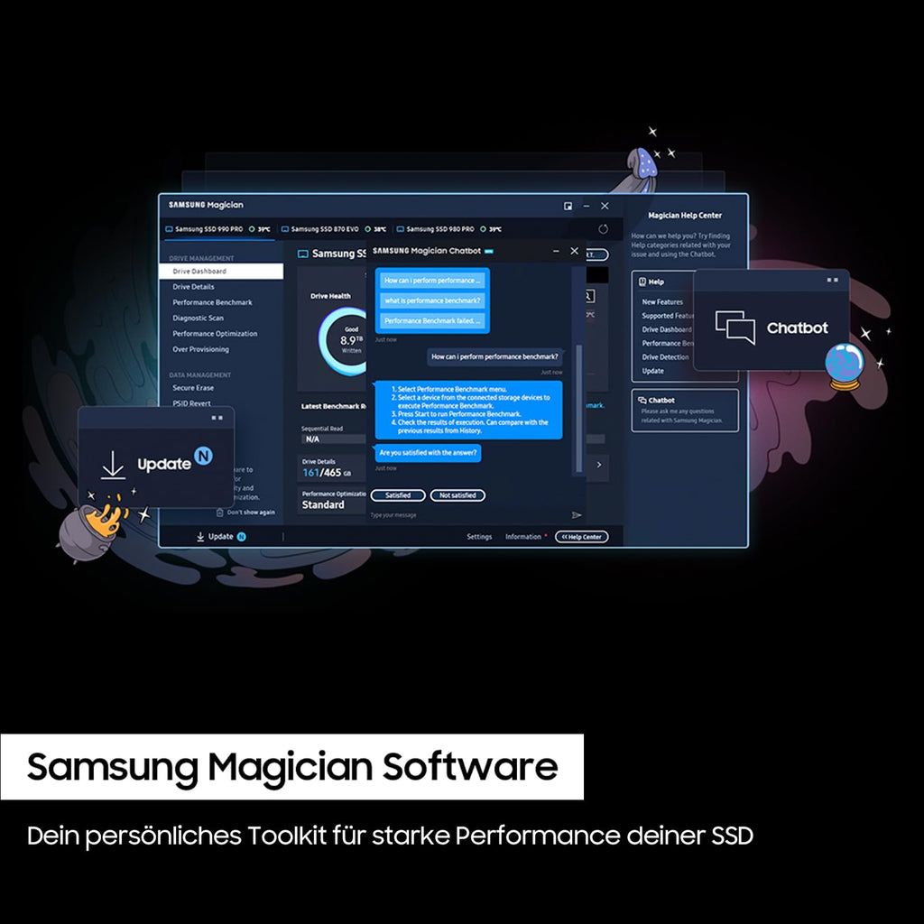 Samsung 990 PRO NVMe M.2 SSD, 2 TB, PCIe 4.0, 7.450 MB/s Lesen, 6.900 MB/s Schreiben, Interne SSD, Interne SSD für Gaming und Videobearbeitung, Schwarz, MZ-V9P2T0BW