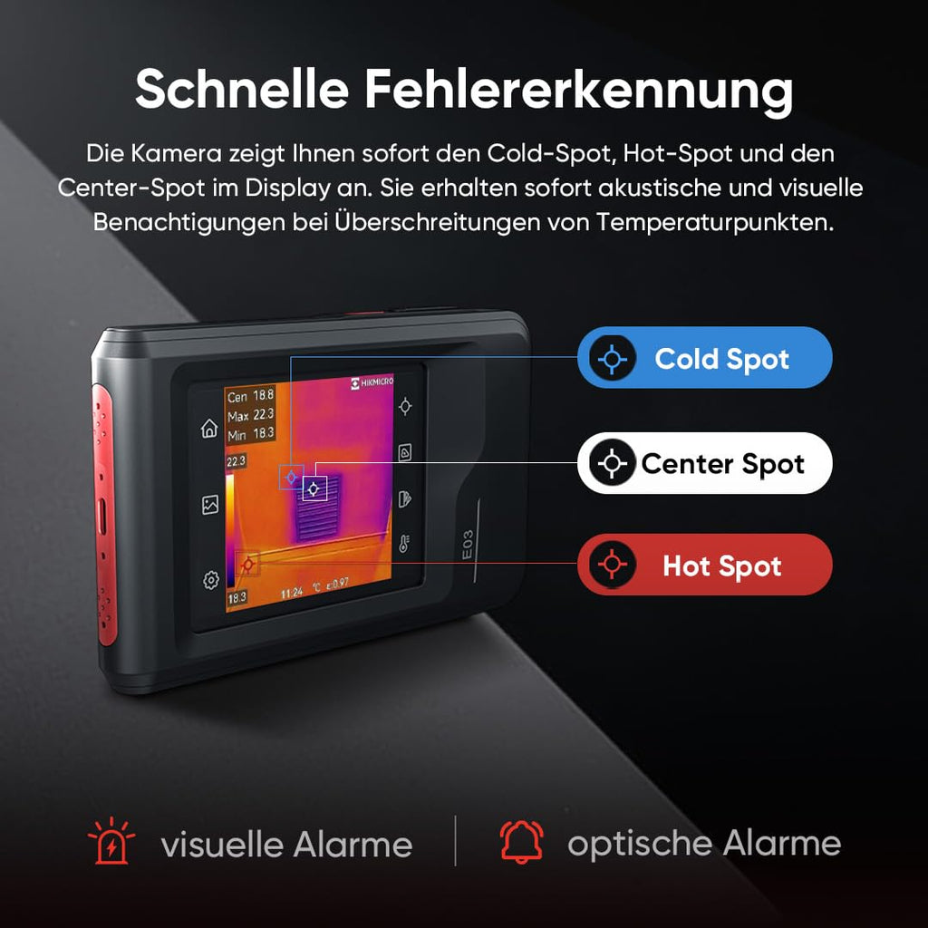 HIKMICRO E03 Kompakte Wärmebildkamera im Taschenformat 240 x 240 SuperIR-Auflösung mit visueller Kamera, 96 x 96 IR-Auflösung/9.216 Pixel, 25 Hz, 3,5" Touchscreen Wärmebildkamera, IP54, -20℃ bis 350℃