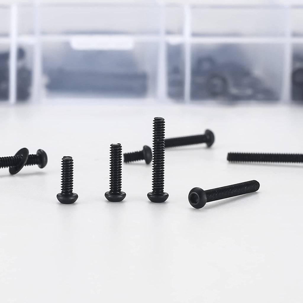 410 Stück M2 Senkkopf-Innensechskantschrauben, 10,9-Kohlenstoffstahl Vollgewinde-Maschinenschrauben, Muttern und Unterlegscheiben Sortiment mit Inbusschlüsseln