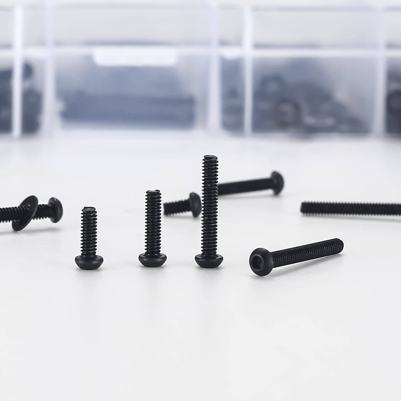 410 Stück M2 Senkkopf-Innensechskantschrauben, 10,9-Kohlenstoffstahl Vollgewinde-Maschinenschrauben, Muttern und Unterlegscheiben Sortiment mit Inbusschlüsseln