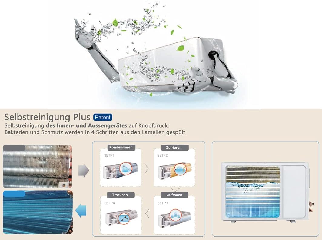 Quick-Connect INVERTER 3,5kW 12000BTU sehr Leise Split Klimaanlage mit Selbstreinigung Klimagerät ECO Smart WiFi/WLAN komplett Set inkl. Kupferleitungen mit Heizfunktion (3,5kW mit WiFi/App Funktion)