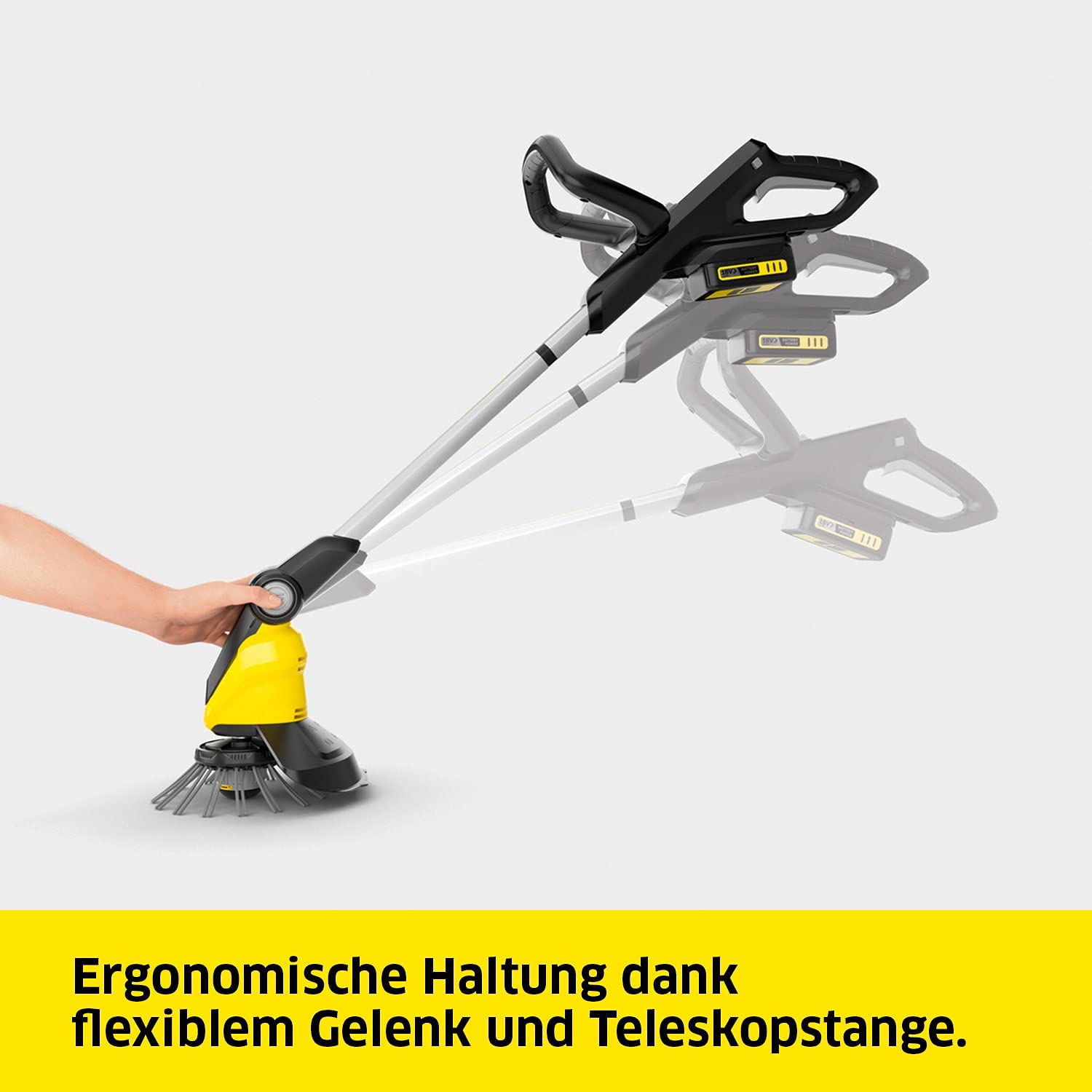 Kärcher 18 V Akku-Unkrautentferner WRE 18-55, Nylonborsten-Kopf mit max. 2.800 U/min, schwenkbarer Reinigungskopf, Teleskopstiel, verwendbar mit dem Kärcher 18-V-Akku, ohne Akku