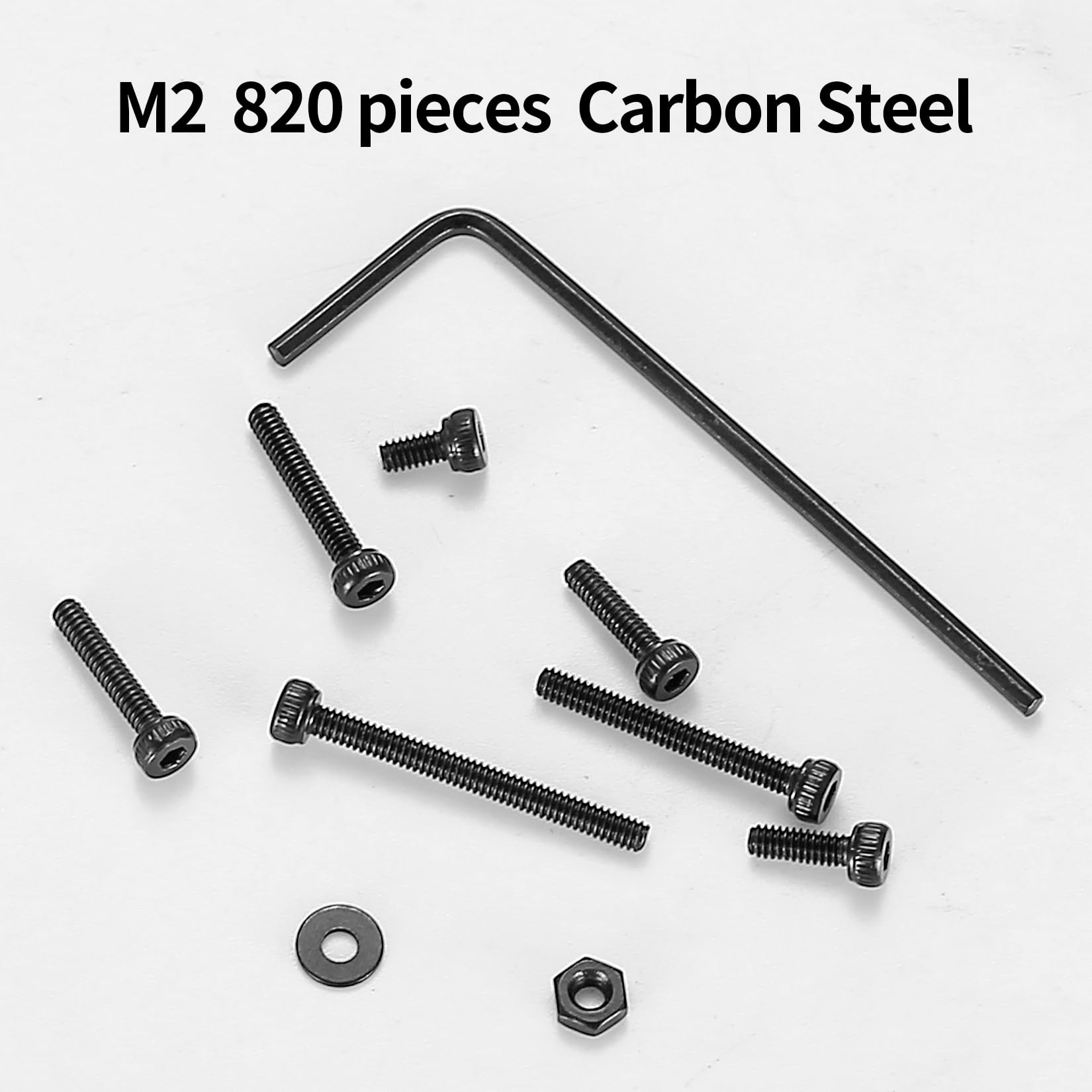 410 Stück M2 Senkkopf-Innensechskantschrauben, 10,9-Kohlenstoffstahl Vollgewinde-Maschinenschrauben, Muttern und Unterlegscheiben Sortiment mit Inbusschlüsseln