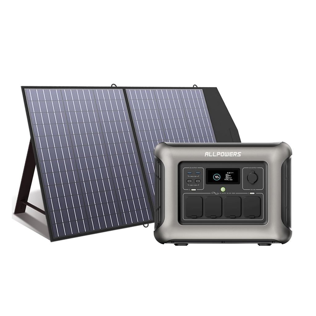 ALLPOWERS R1500 Tragbare Powerstation mit 200W Solarpanel, 1152Wh LiFePO4 Batterie mit 1800W AC Ausgang Solargenerator, 43dB Leise Betrieb Mobile Notstromversorgung für Garten Reise Camping Wohnmobil
