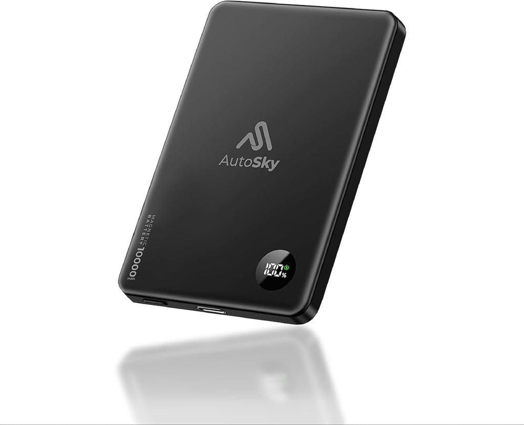 AutoSky Magnetische Powerbank 10.000 mAh | Kabellos & USB-C | LED Display (APB-200)