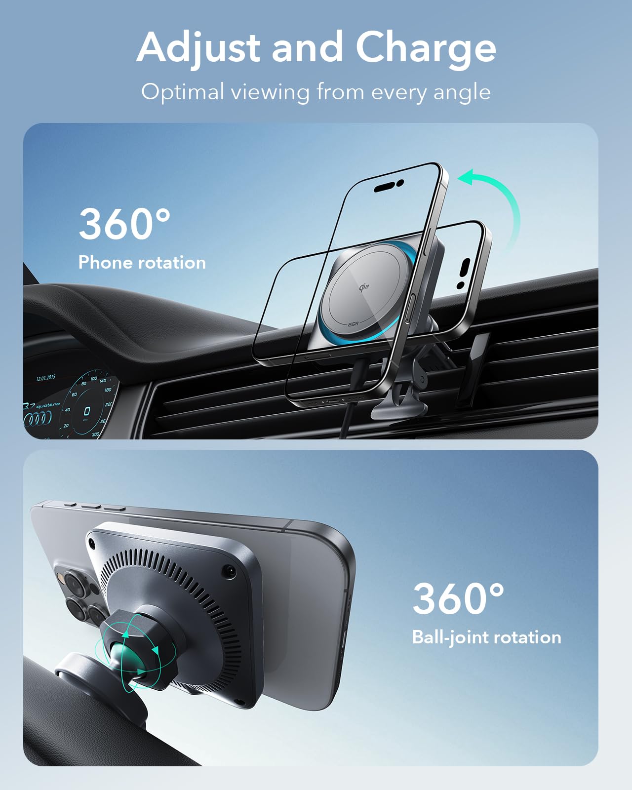 ESR 15W für Magsafe Autohalterung mit Ladefunktion, Handyhalterung Auto Ladegerät,Magnet Kabellose Handyhalterung Auto mit Ladefunktion für iPhone 16/15/14/13/12 Series,Galaxy S25 Series,Schnellladung