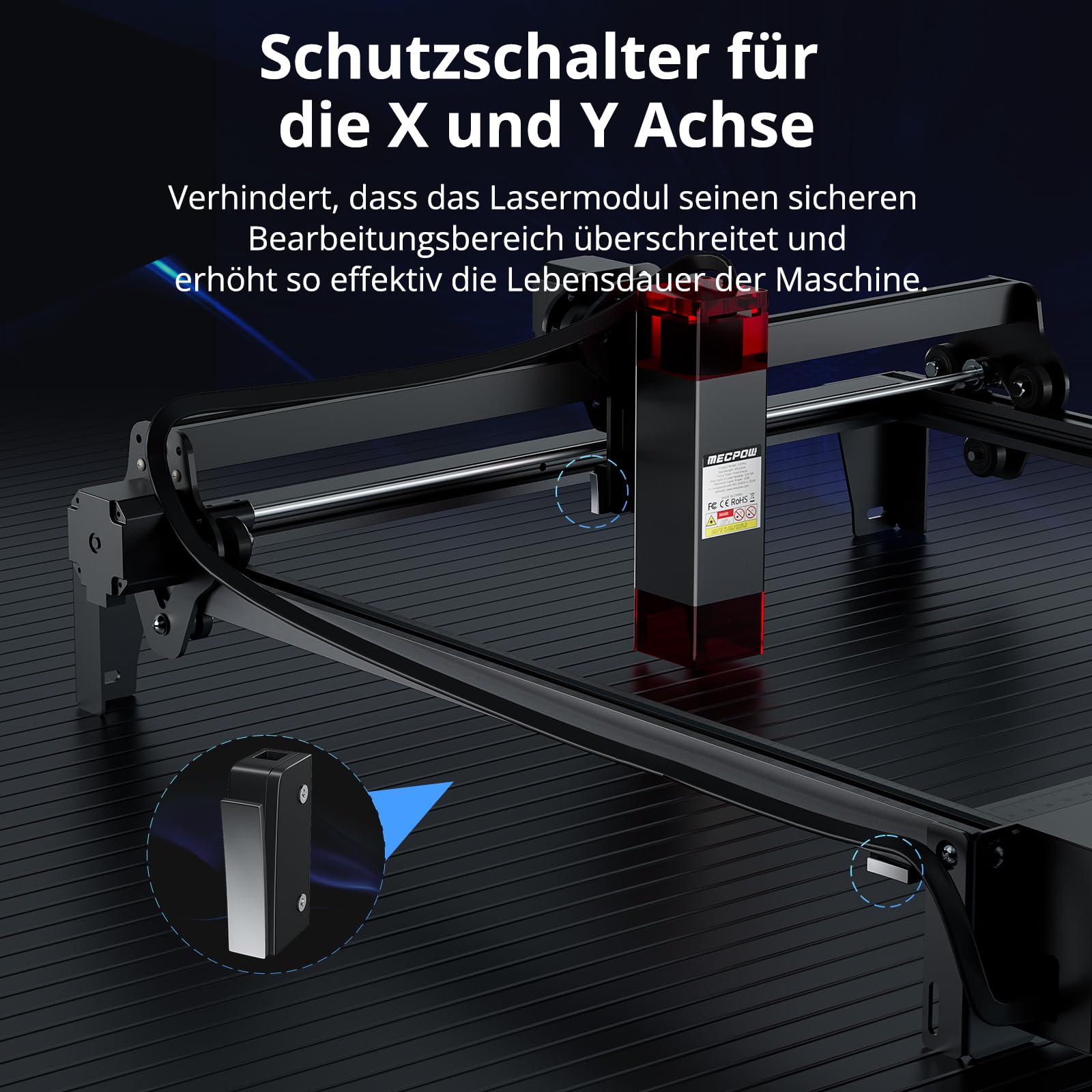 Mecpow X3 Pro Laser Graviermaschine mit Luftunterstützung, 10W Graviermaschine Laser Cutter für Holz und Metall, 60W CNC Fräsmaschine mit Not-Aus, Flammen- und Gyro-Erkennung, 410 x 400mm Fläche