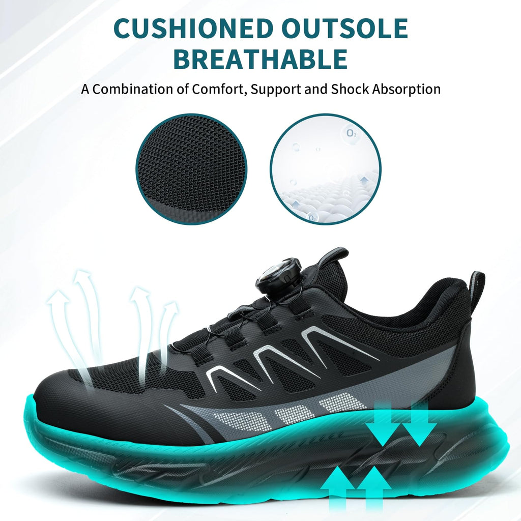 RASEARY Sicherheitsschuhe Arbeitsschuhe Herren Damen Bequem Stahlkappenschuhe Leicht Atmungsaktiv Industrielle Arbeitsschuhe mit Drehschnallen Schnürsenkeln