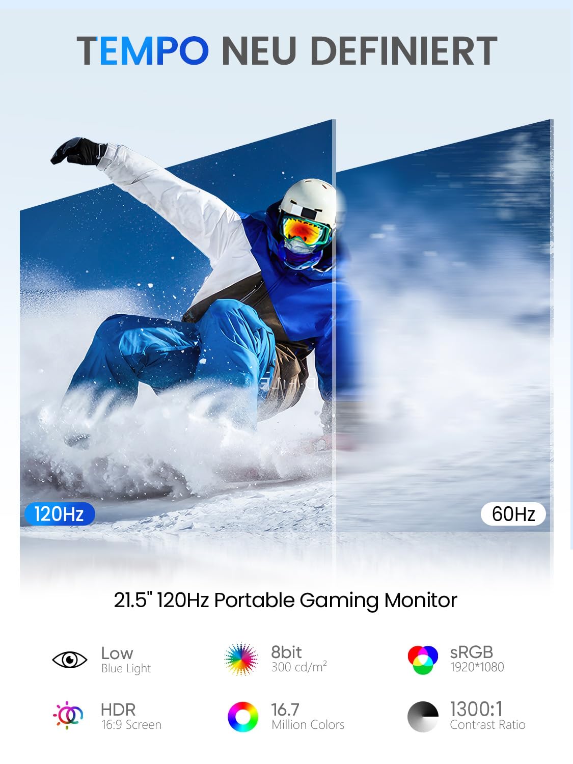 UPERFECT Portable Monitor Touchscreen 21.5 Zoll 120Hz Tragbarer Monitor Touchscreen 1300:1 1080P Bildschirm Integrierter Halterung HDMI USB C für PC Laptop Spielkonsole, Metallgehäuse VESA-Kompatibel