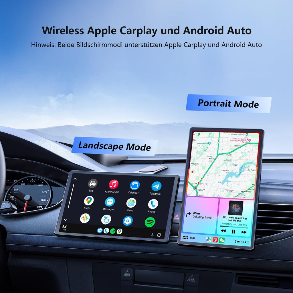 Krunia 8'' Tragbares Carplay Display für Apple CarPlay & Android Auto, 1440x900 HD Display, Magnetische Halterung, OTA-Updates, Rückfahrkamera, Bluetooth, Sprachsteuerung, GPS-Navigation