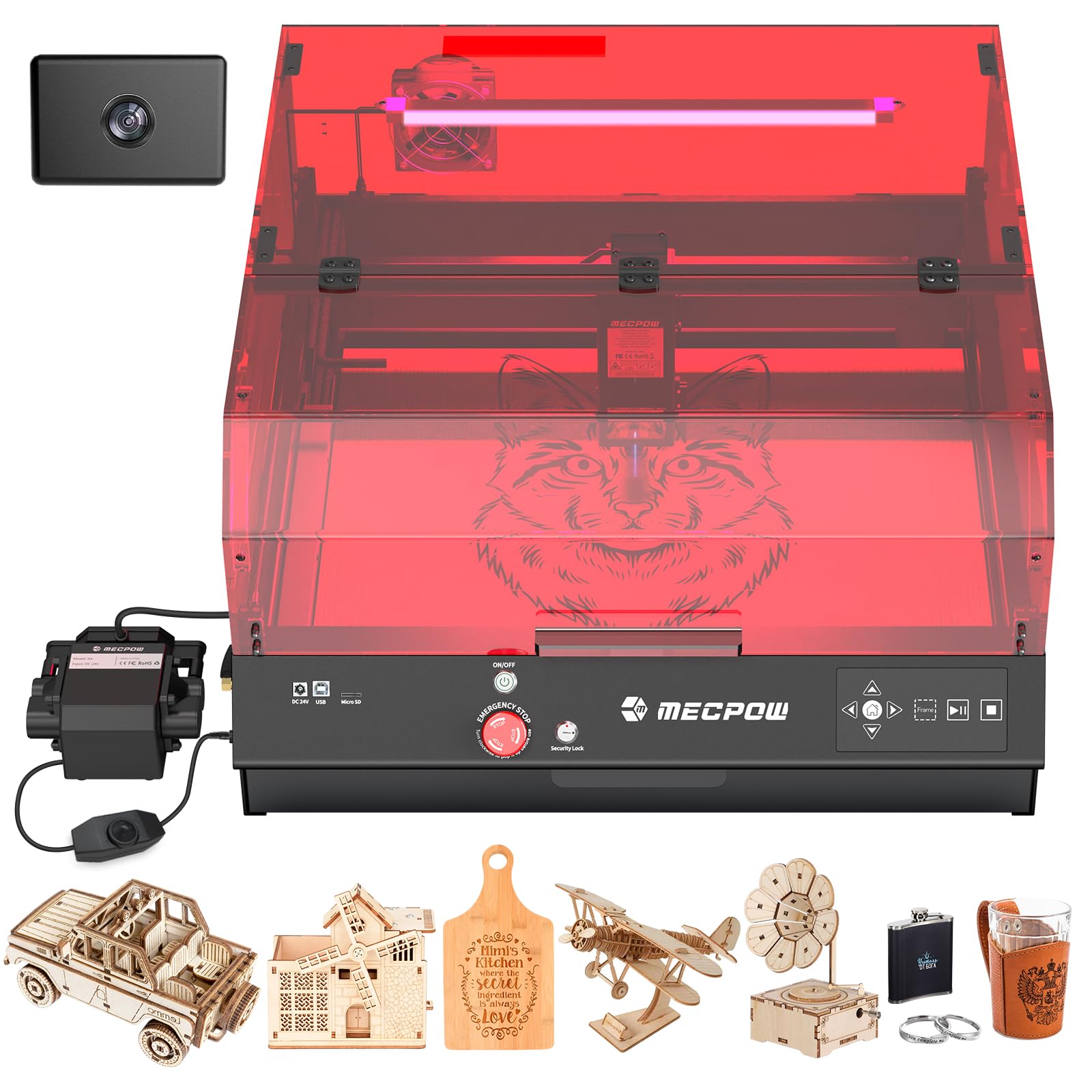 Mecpow X3 Pro Laser Graviermaschine mit Luftunterstützung, 10W Graviermaschine Laser Cutter für Holz und Metall, 60W CNC Fräsmaschine mit Not-Aus, Flammen- und Gyro-Erkennung, 410 x 400mm Fläche