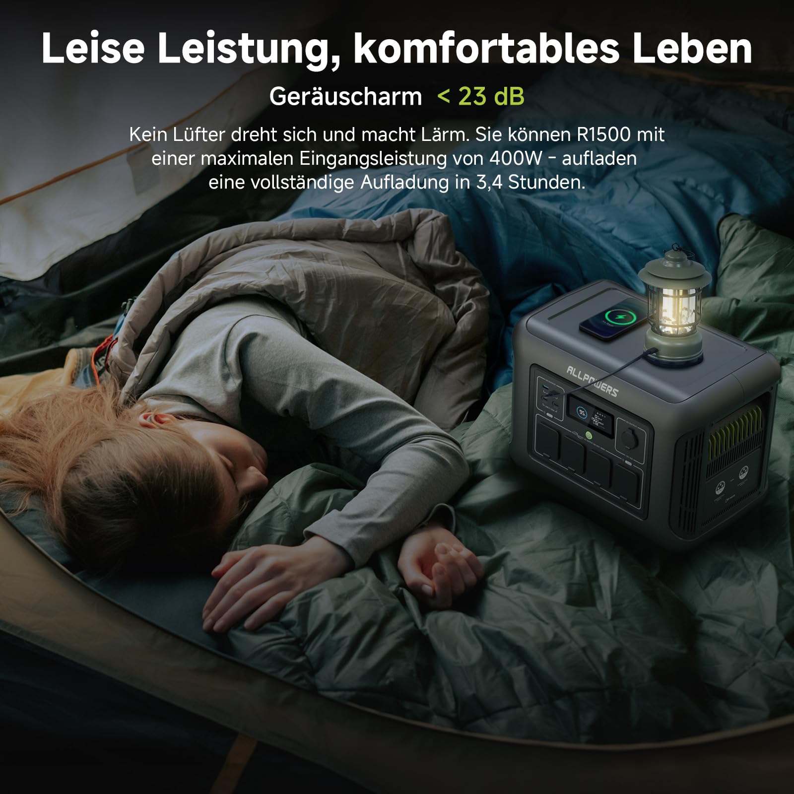 ALLPOWERS R1500 Tragbare Powerstation mit 200W Solarpanel, 1152Wh LiFePO4 Batterie mit 1800W AC Ausgang Solargenerator, 43dB Leise Betrieb Mobile Notstromversorgung für Garten Reise Camping Wohnmobil