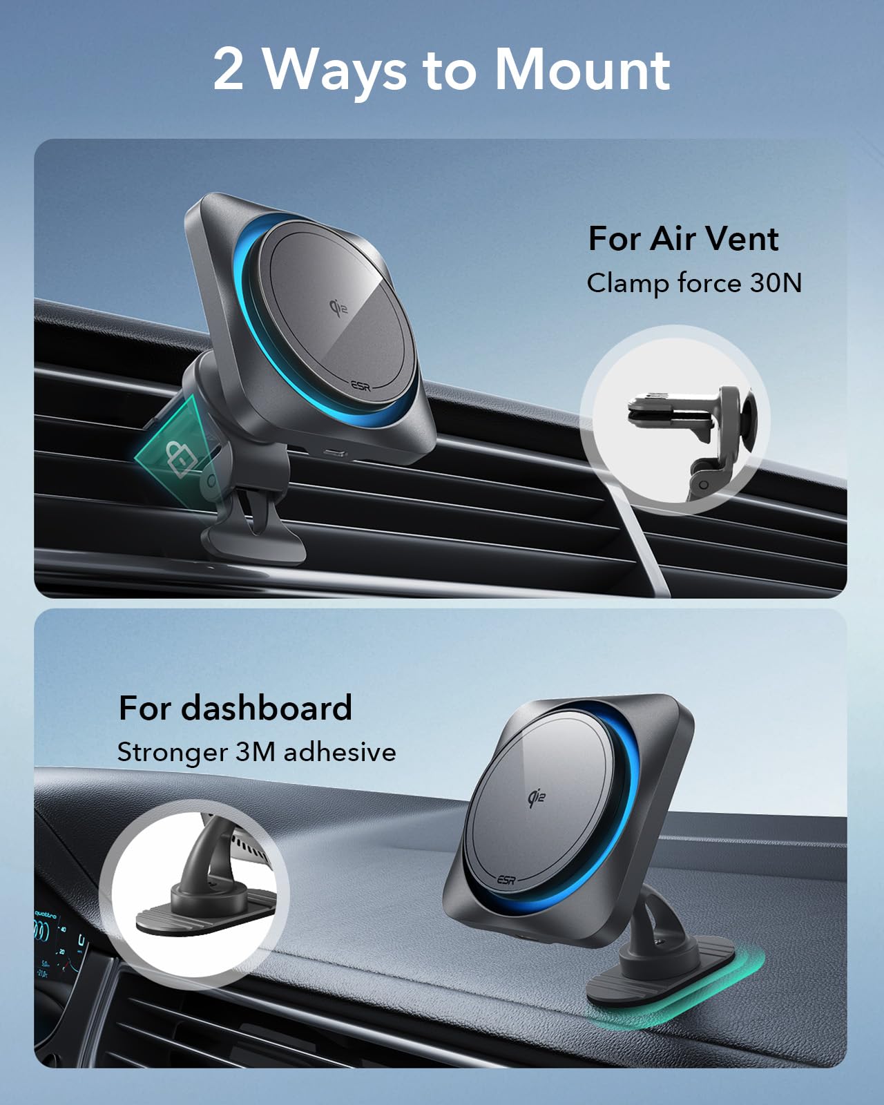 ESR 15W für Magsafe Autohalterung mit Ladefunktion, Handyhalterung Auto Ladegerät,Magnet Kabellose Handyhalterung Auto mit Ladefunktion für iPhone 16/15/14/13/12 Series,Galaxy S25 Series,Schnellladung