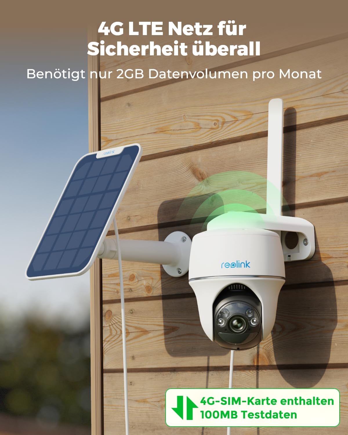 Reolink 3G/4G LTE Überwachungskamera mit SIM-Karte, 5MP 355°/140° PTZ Solar Kamera Outdoor, Farbnachtsicht, Personen/Tiererkennung, Alarmfilterung, Standalone, Go PT Plus+Solarpanel+32GB microSD
