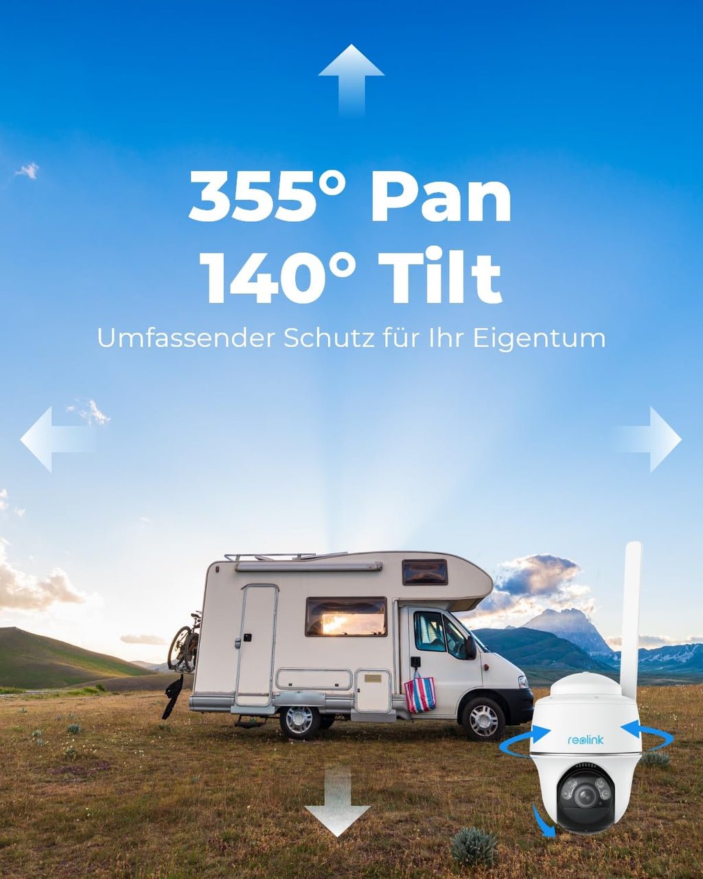 Reolink 3G/4G LTE Überwachungskamera mit SIM-Karte, 5MP 355°/140° PTZ Solar Kamera Outdoor, Farbnachtsicht, Personen/Tiererkennung, Alarmfilterung, Standalone, Go PT Plus+Solarpanel+32GB microSD