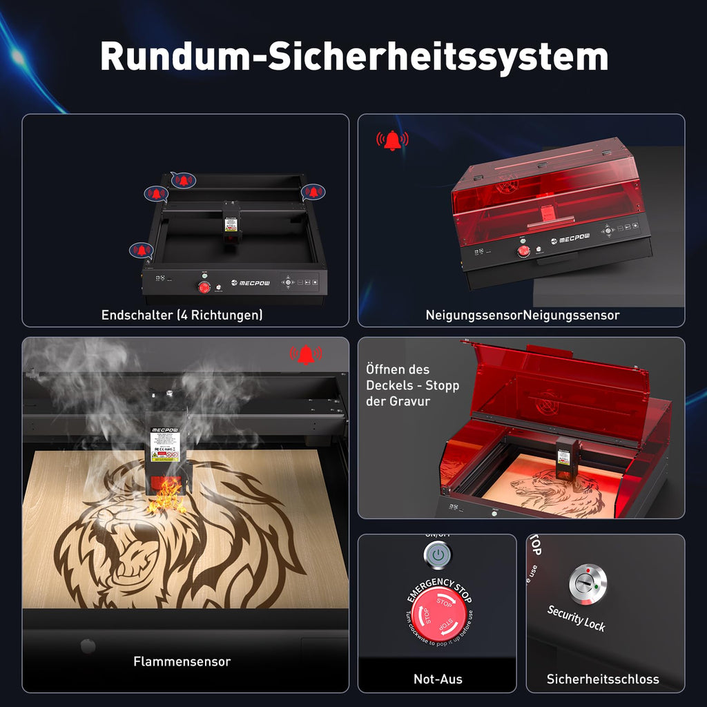 Mecpow X3 Pro Laser Graviermaschine mit Luftunterstützung, 10W Graviermaschine Laser Cutter für Holz und Metall, 60W CNC Fräsmaschine mit Not-Aus, Flammen- und Gyro-Erkennung, 410 x 400mm Fläche