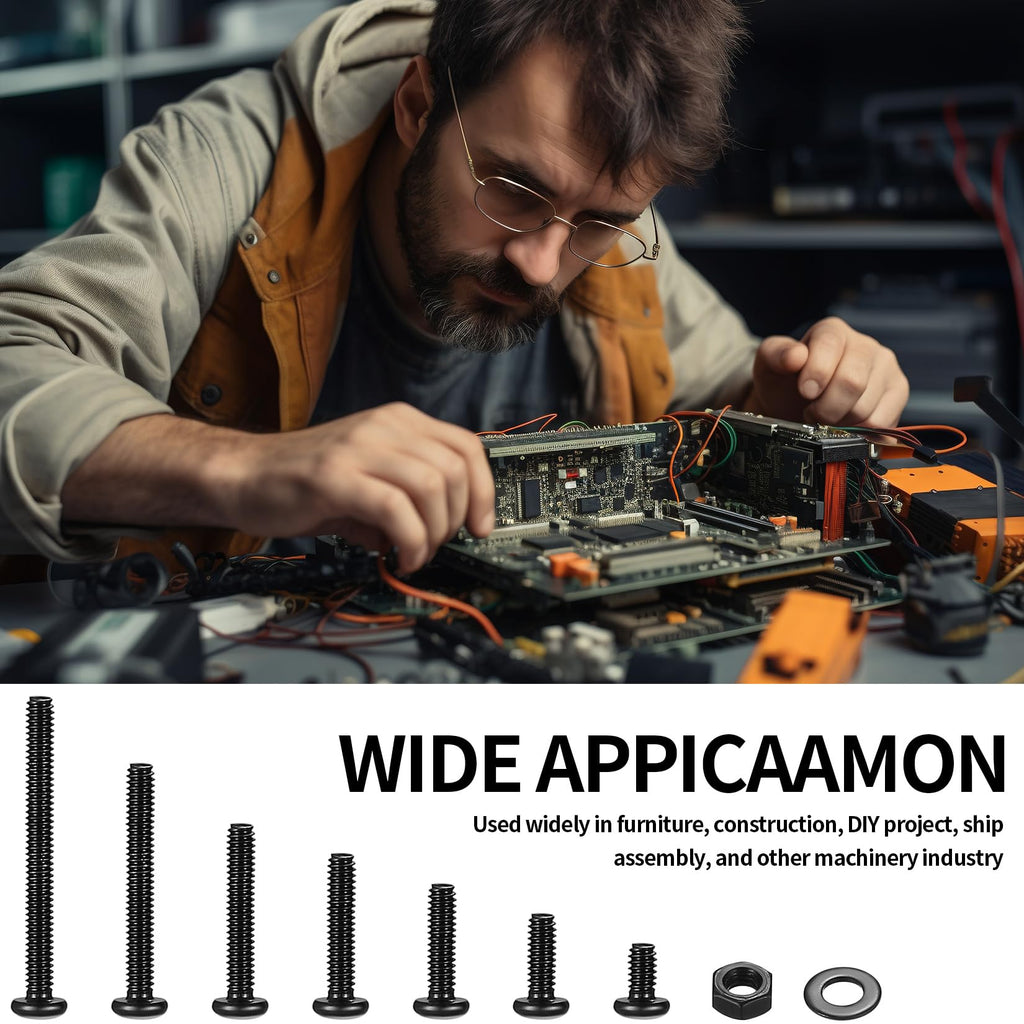410 Stück M2 Senkkopf-Innensechskantschrauben, 10,9-Kohlenstoffstahl Vollgewinde-Maschinenschrauben, Muttern und Unterlegscheiben Sortiment mit Inbusschlüsseln