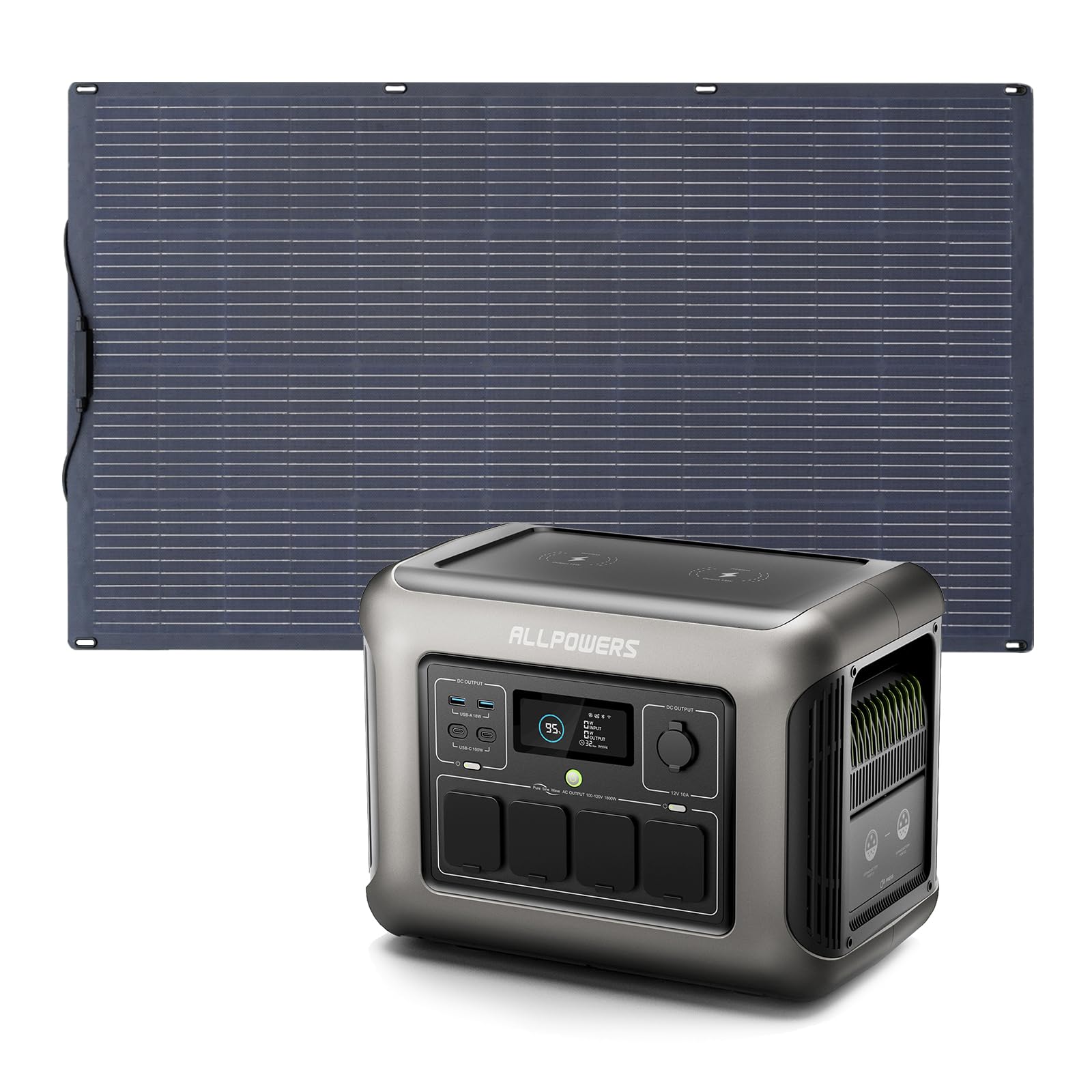 ALLPOWERS R1500 Tragbare Powerstation mit 200W Solarpanel, 1152Wh LiFePO4 Batterie mit 1800W AC Ausgang Solargenerator, 43dB Leise Betrieb Mobile Notstromversorgung für Garten Reise Camping Wohnmobil