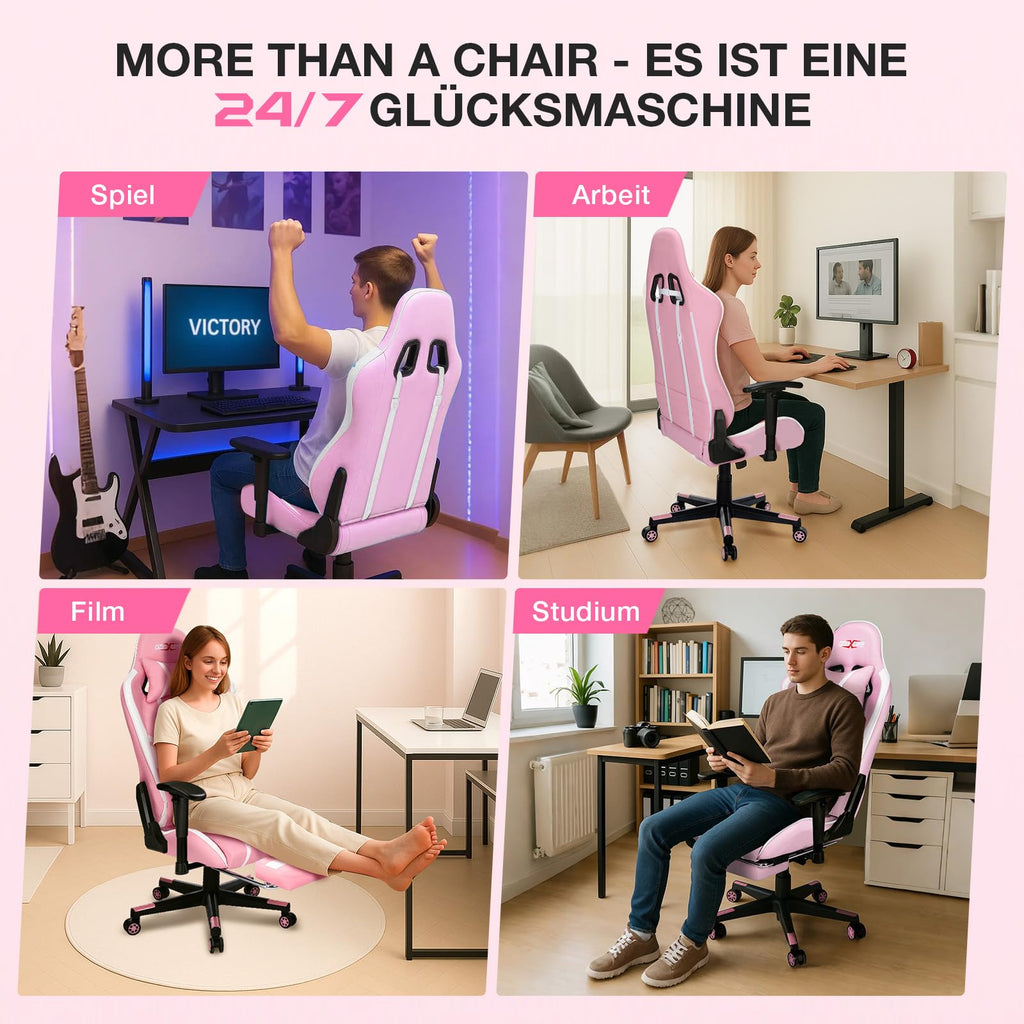 Douxlife Gaming Stuhl, mit 7 Punkt Massage, Fußstütze, Ergonomischer 180KG Bürostuhl, 90-175° Rückenlehne Einstellbar, Verstellbare Armlehne, Schreibtischstuh für Erwachsener, Schwarz Weiß