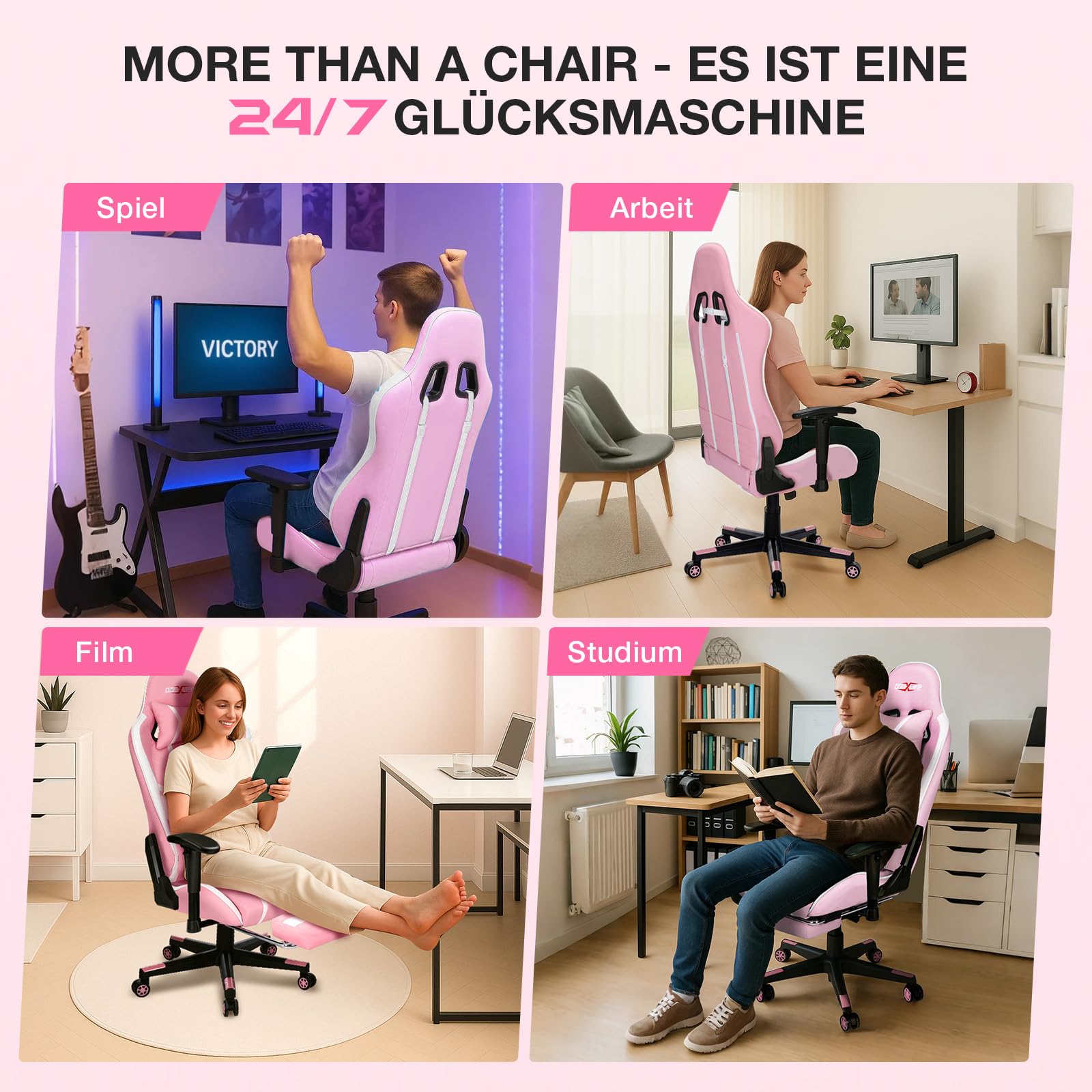 Douxlife Gaming Stuhl, mit 7 Punkt Massage, Fußstütze, Ergonomischer 180KG Bürostuhl, 90-175° Rückenlehne Einstellbar, Verstellbare Armlehne, Schreibtischstuh für Erwachsener, Schwarz Weiß