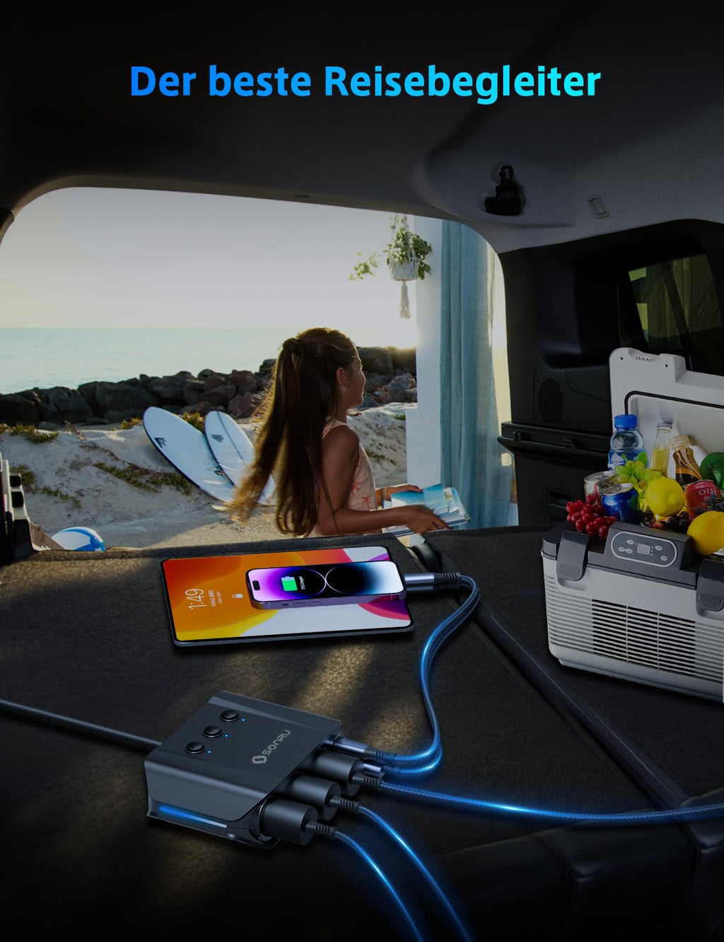 Zigarettenanzünder Verteiler 7 in 1, SONRU 180W Auto KFZ Ladegerät Adapter 12V/24V Stecker 3 Fach LED Voltmeter mit Separatem Schalter, Schnellladegerät 3 Steckdosen 4 USB Anschlüsse