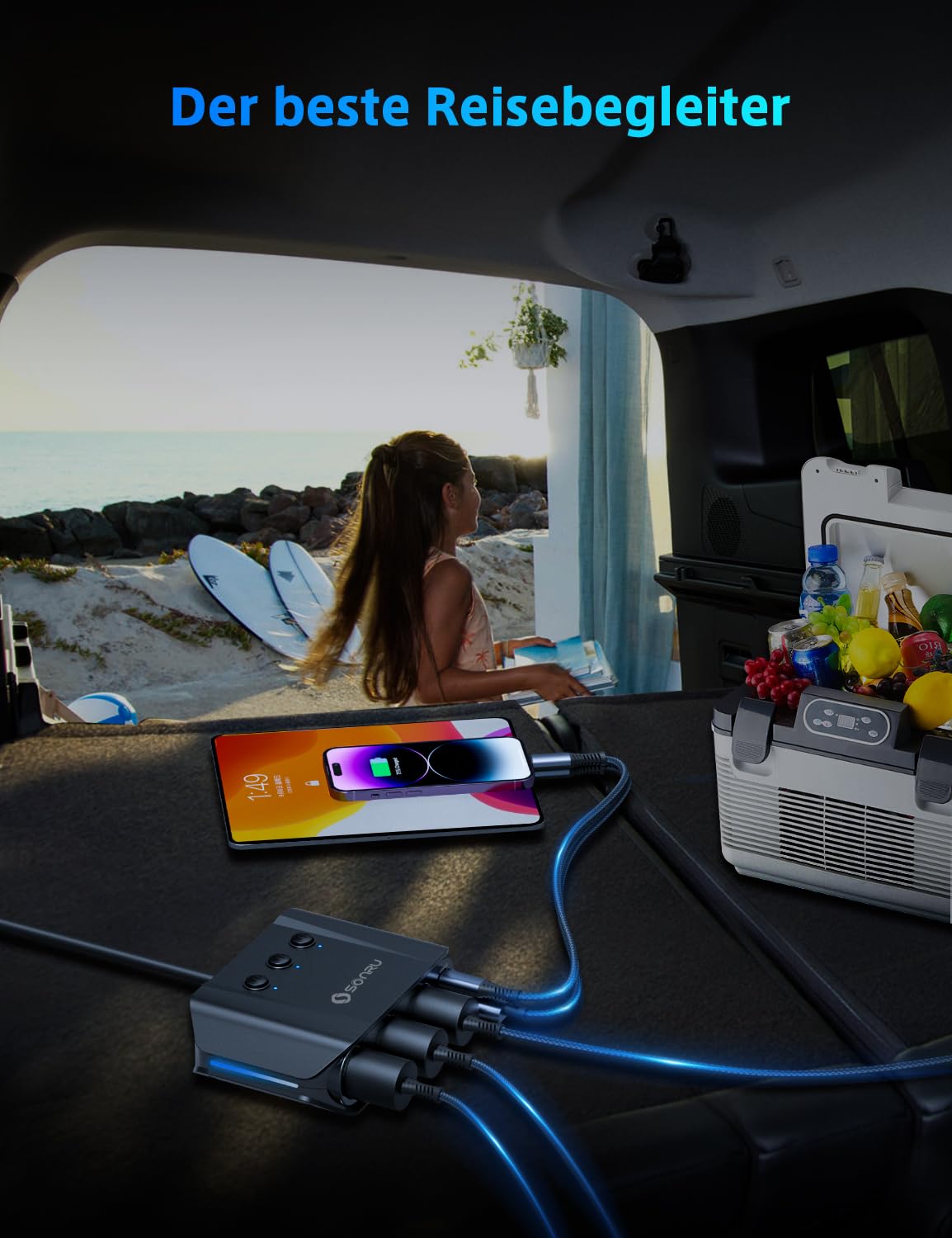 Zigarettenanzünder Verteiler 7 in 1, SONRU 180W Auto KFZ Ladegerät Adapter 12V/24V Stecker 3 Fach LED Voltmeter mit Separatem Schalter, Schnellladegerät 3 Steckdosen 4 USB Anschlüsse