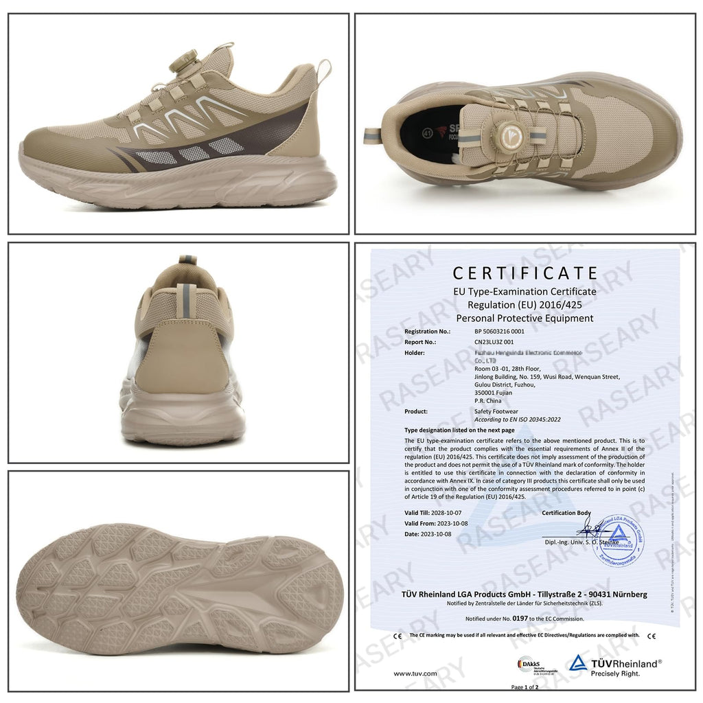 RASEARY Sicherheitsschuhe Arbeitsschuhe Herren Damen Bequem Stahlkappenschuhe Leicht Atmungsaktiv Industrielle Arbeitsschuhe mit Drehschnallen Schnürsenkeln