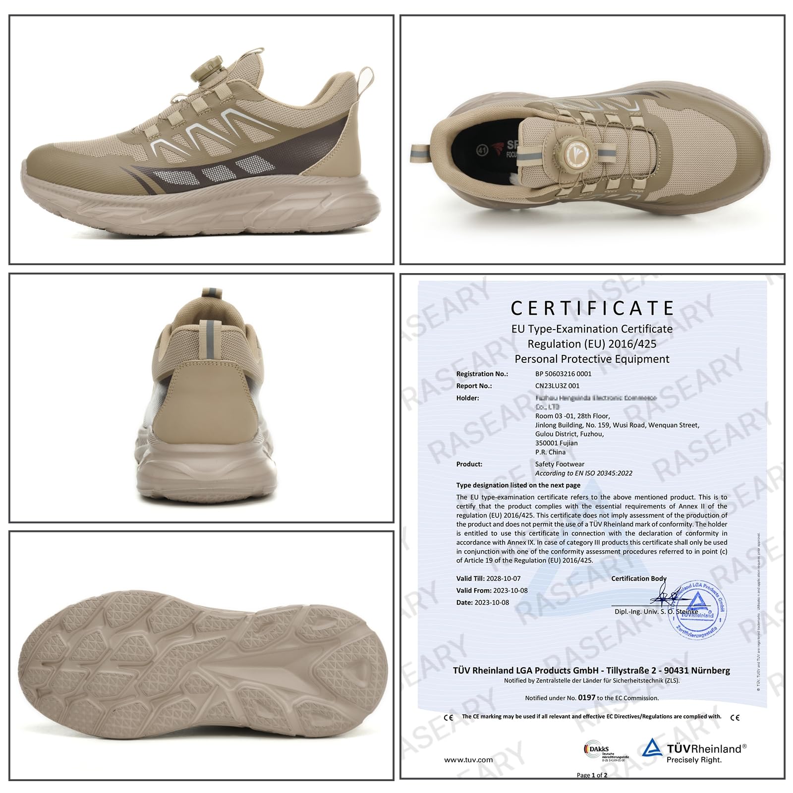 RASEARY Sicherheitsschuhe Arbeitsschuhe Herren Damen Bequem Stahlkappenschuhe Leicht Atmungsaktiv Industrielle Arbeitsschuhe mit Drehschnallen Schnürsenkeln