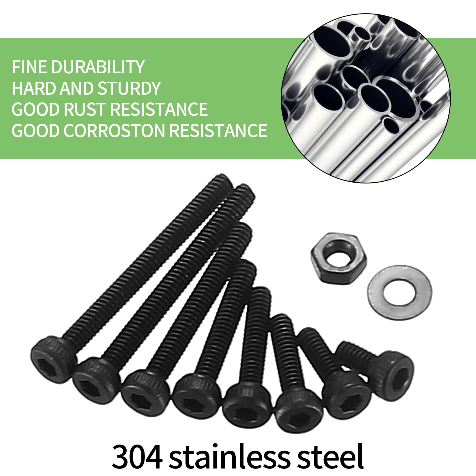 410 Stück M2 Senkkopf-Innensechskantschrauben, 10,9-Kohlenstoffstahl Vollgewinde-Maschinenschrauben, Muttern und Unterlegscheiben Sortiment mit Inbusschlüsseln